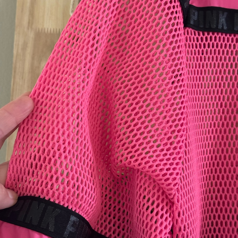 Victoria Secret Pink Campus Full Zip Mesh Hoodie‎ Jacket in Flawless Pink Sz M/L - Picture 5 of 8